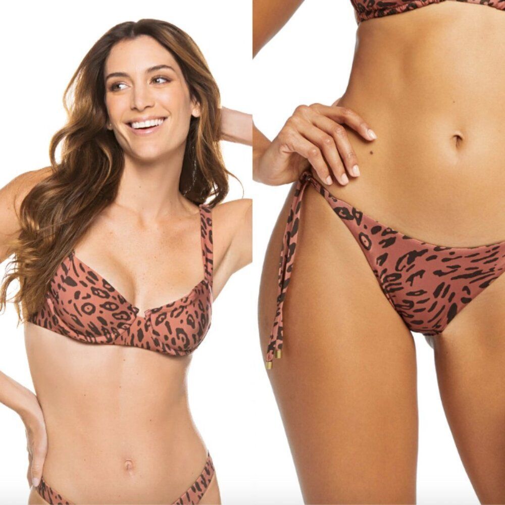 NWT Vitamin A terracotta rust pink leopard print underwire tie bikini swim S/M